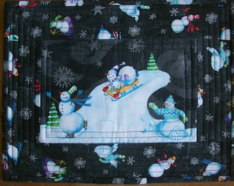 Mug Rugs, Quilted Cotton Place Mats, Place Mats, Snowman Place Mats