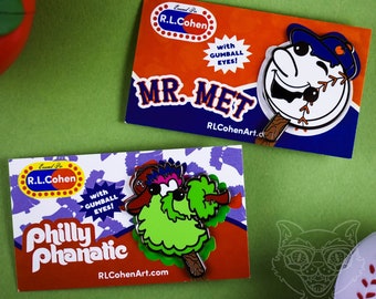 New York Mets & Philadelphia Phillies MLB Baseball inspired Funny Mascot Popsicle Parody 1.75" Hard Enamel Pins