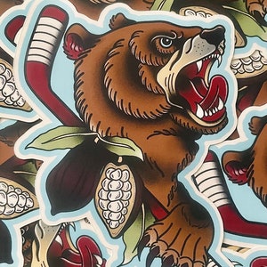 Hershey Bears Washington Capitals AHL Hockey-inspired Tattoo Flash Style 4&quot; Matte Vinyl Sticker
