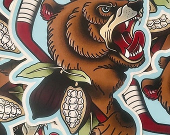 Hershey Bears Washington Capitals AHL Hockey-inspired Tattoo Flash Style 4" Matte Vinyl Sticker