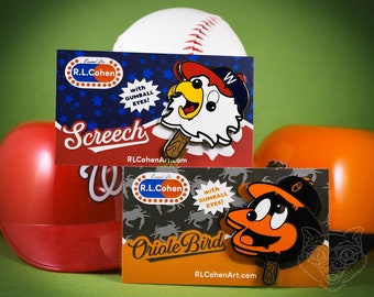 Baltimore Orioles Bird & Washington Nationals Screech MLB Baseball inspired Funny Mascot Popsicle 1.75" Hard Enamel Pins