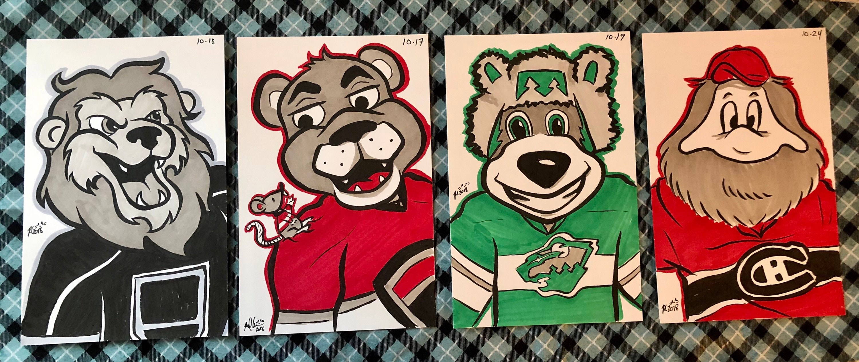 NHL Ice Hockey Mascot Original Ink Drawings OOAK 5.5 X 8.5 Etsy