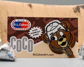 Coco Hershey Bears AHL Hockey inspired Funny Mascot Popsicle Parody 1.75" Hard Enamel Pin