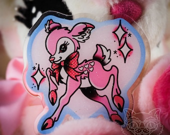 Milky-chan the Fawn Kawaii Pastel Fawn Deer Sweet Lolita 2.5" Glitter Acrylic Brooch Pin