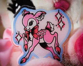 Kawaii Pastel Fawn Deer Sweet Lolita 2.5" Glitter Acrylic Brooch Pin