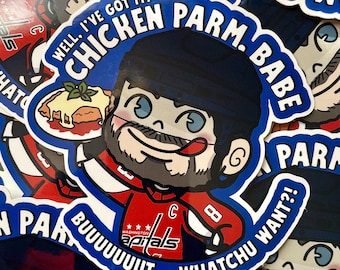 Alex Ovechkin Chicken Parmesan Washington Capitals NHL Ice Hockey  4in Vinyl Sticker