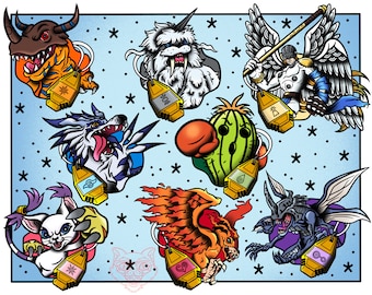Digimon Digital Monsters Champion Tag and Crest Tattoo Flash 11"x14" Print
