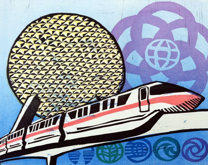 Epcot Centre Pattern Walt Disney World EPCOT Center Original Limited Edition Linocut Print ...