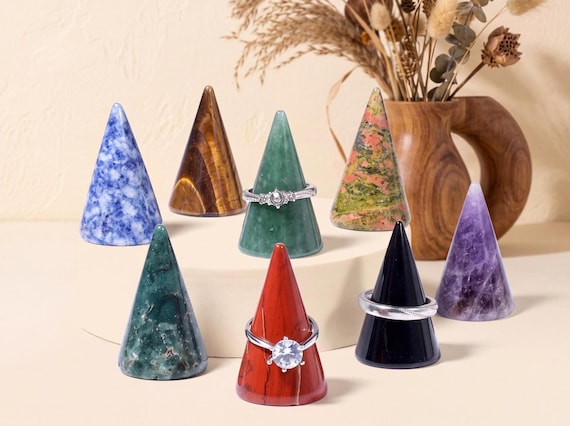 Personalized Natural Crystal Ring Cone, Custom Engraved Jewelry Holder, Minimalist Gift for Her