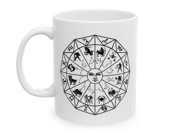 Sternzeichen-Rad Keramik Becher (11oz, 15oz) Jugendstil Astrologie Trinkgefäß