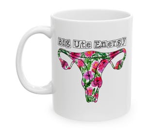 Pink Floral Big Ute Energie Keramikbecher (11 Unzen, 15 Unzen) Floral Uterus feministische weibliche Anatomie Tasse