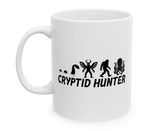 Cryptid Jäger Keramik Tasse: Loch Ness, Mothman, Sasquatch, Kraken - einzigartiges Fabelwesen Kaffeetasse