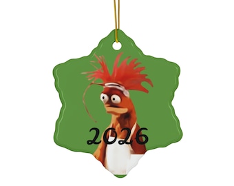 Shocked Pepe the King Prawn Ceramic Ornament, 2 Shapes Tiktok Meme Inspired Christmas Decorations