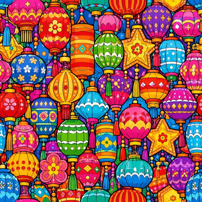 20 Colorful Lantern Prints, Maximalist Repeating Patterns (digital ...