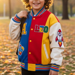Custom Kids Varsity Jacket, Personalized Birthday date, Initials & School name patches Letterman Jacket, Baseball team Jacket, Ideal Gifted