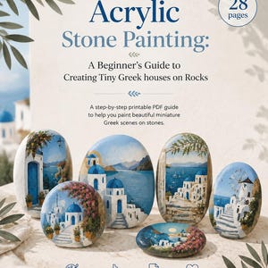 Acrylic Stone Painting Guide: Greek Houses on Rocks (PDF Tutorial)