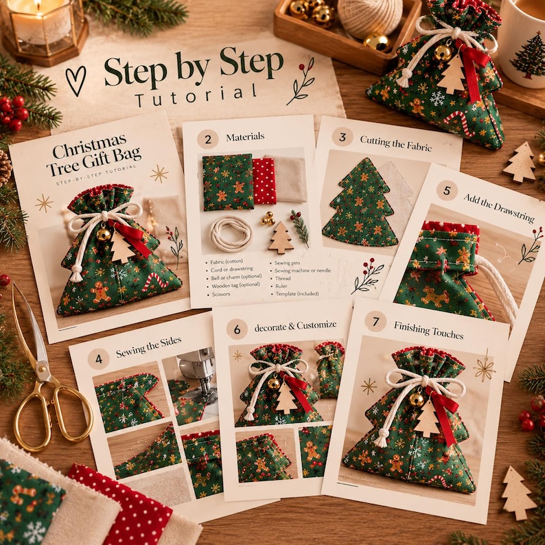 Christmas Tree Gift Bag Sewing Pattern, DIY Holiday Sewing Project (PDF ...