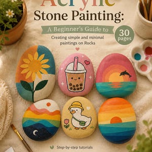 Acrylic Stone Painting Guide: Simple and minimal paintings on Rocks (PDF Tutorial)