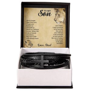 To My Son Cross Bracelet, Always Remember, Leather Cross Bracelet, Son Gift from Parents, Birthday Gift for Son, Graduation Gift, Christian