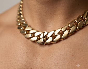 Collana a maglia cubana in oro giallo massiccio 14 carati – 57 cm (221,7 g) - Collana vistosa e pesante