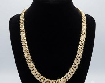 Collana a catena in oro giallo 9 carati con maglie diamantate – 129,11 g, maglia vistosa e di grande impatto (60,5 cm)