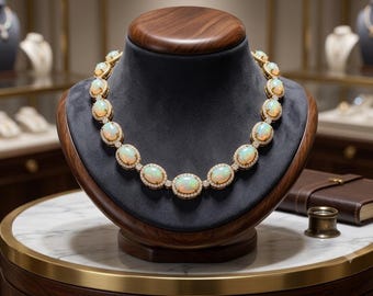Collana girocollo in oro giallo 14 carati con opale AAA e diamanti: motivo floreale a grappolo (41 carati totali)