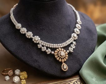 Collana in oro tricolore 14 carati con diamanti – Catena vistosa taglio rotondo da 3,75 carati