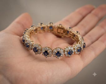 Bracciale tennis con zaffiri e diamanti da 12 carati, oro giallo 18 carati, gioiello di famiglia.