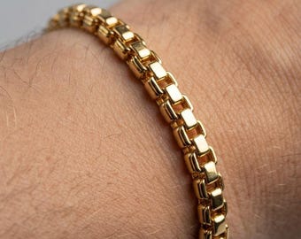Bracciale a catena pesante in oro giallo 14 carati – Maglie da 4,5 mm, 23 cm, 32 grammi