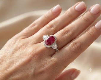 Anello di fidanzamento con rubino e diamanti di qualità AAA, certificato GIA, in oro giallo 18 carati e platino (diamanti per un totale di 10,5 ct).