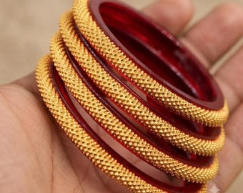 Bracciale Kada fatto a mano in oro giallo 22 carati – Gioielli tribali per matrimoni, bracciale rigido di famiglia