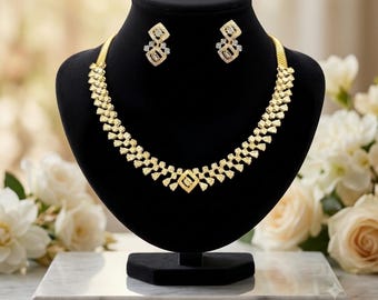 Set di collana e orecchini in oro 14 carati con diamanti – Gioielli da sposa da 2,88 carati