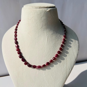 Genuine Ruby Beaded Necklace | Natural Manak Gemstone String | Red Luxury Jewelry