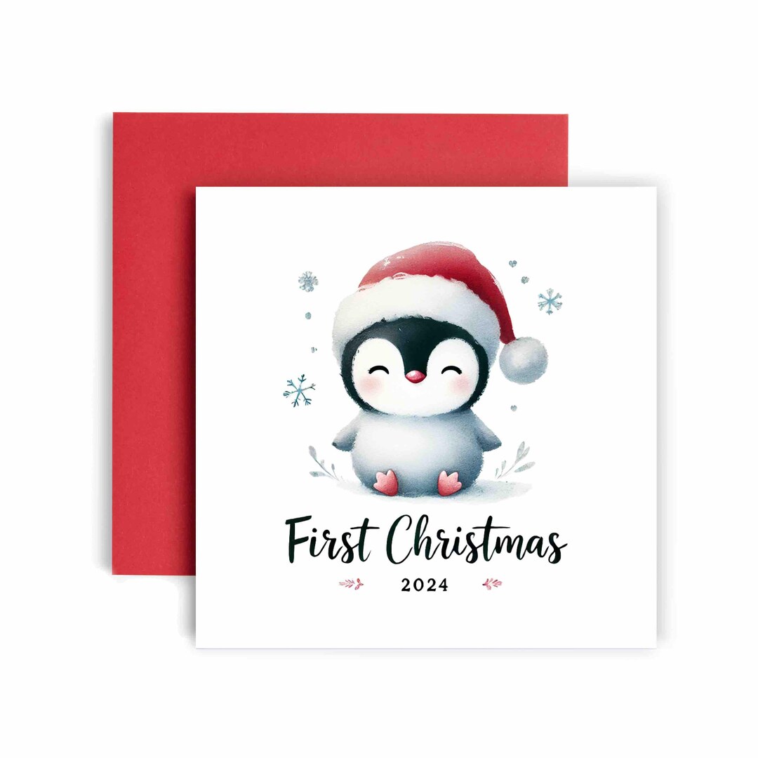 1st Christmas 2024 Baby's First Christmas Card Cute Animal Penguin ...