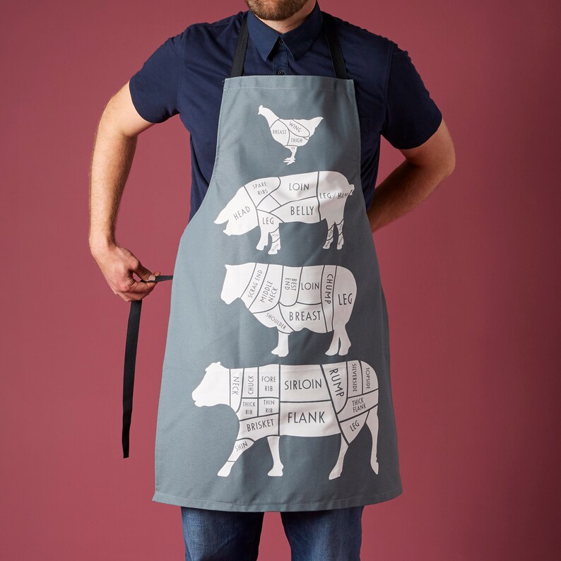 Butcher Meat Cuts Kitchen Apron Foodie Gift Chef Apron Cuts of Meat Apron BBQ apron gift for him chef gift cook apron image 8