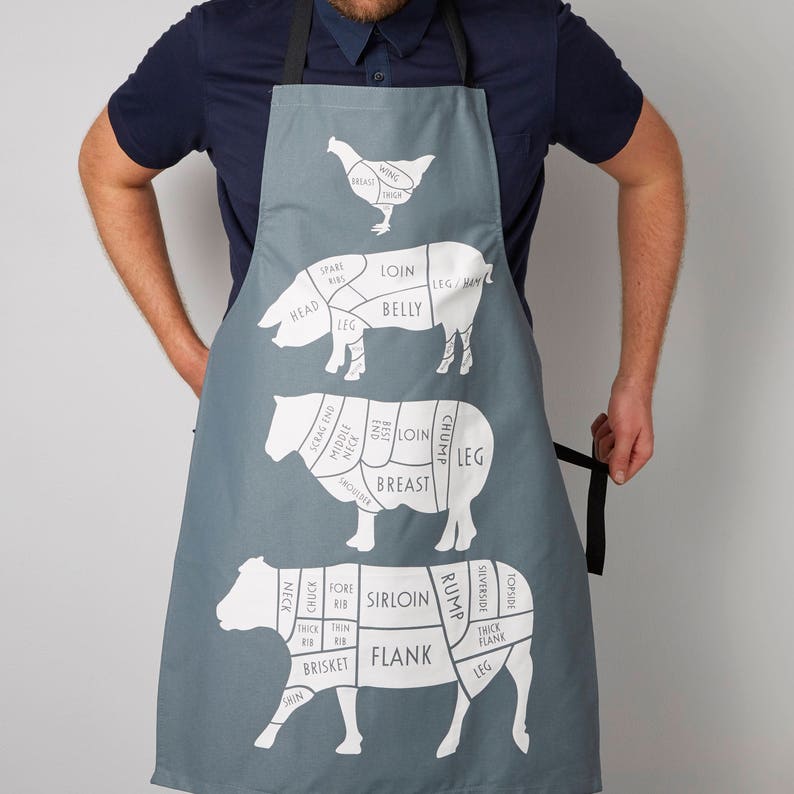 Butcher Meat Cuts Kitchen Apron Foodie Gift Chef Apron Cuts of Meat Apron BBQ apron gift for him chef gift cook apron Charcoal Apron