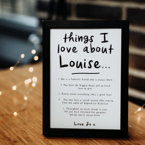 Things I Love About print friendship gift custom print custom gift Valentines gift gift for her unique gift valentines day image 6