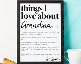 nanny gift - nanny christmas - nanny print - grandma gift - mothers day - personalised we love nanny gift - love about nanny - gift for her