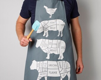 cooking apron - Apron - foodie gift - BBQ apron - Gifts for men - Chef Apron - Cuts of Meat - aprons - chef gift - Valentines for him