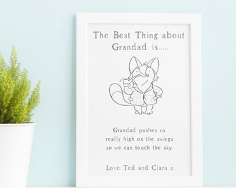 grandad gift - grandad print - best thing about grandad is - gift for him - grandad fox - fox print - personalised print - from grandchild