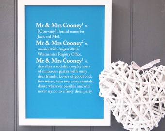 Mr & Mrs Dictionary Definition Print - Wedding Couple - Wedding Gift - Words about friends - Mr and Mrs Gift -Couples gift -Anniversary gift