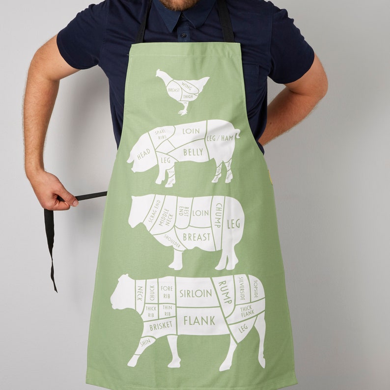 Butcher Meat Cuts Kitchen Apron Foodie Gift Chef Apron Cuts of Meat Apron BBQ apron gift for him chef gift cook apron image 2