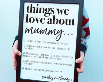 Mum gift - mothers day gift - mummy print - mummy gift - mother day - personalised gift - love about mummy - love print - gift for her