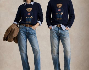 Polo Bear Knit Sweater by Ralph Lauren | Embroidered Crewneck Jumper | Gift for Her & Him