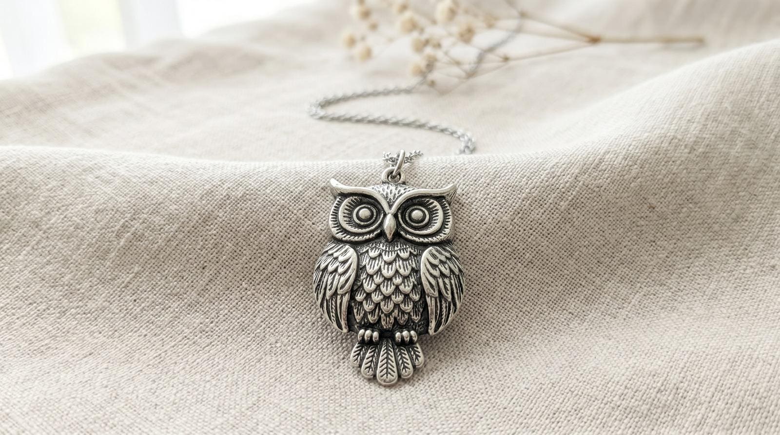 Vintage Silver Owl Necklace, Detailed Antique Owl Pendant, Cottagecore Wisdom Animal Jewelry, Nature