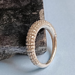 German Silver Micro Pave Ring | Multi Row CZ Eternity Band | Textured Statement Ring for Women | Dainty Sparkle Stackable Ring |