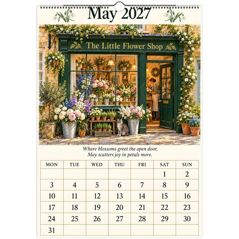 Calendario de pared de Oxfordshire 2027, A3. Escenas de pueblos ingleses con poesía, tiendas rurales y paisajes campestres. imagen 7