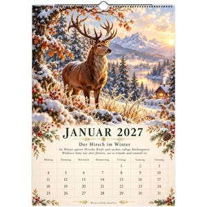 A Year with the Animals 2027 | German Language A3 Wall Calendar | Illustrated Wildlife & Nature Calendar image 5