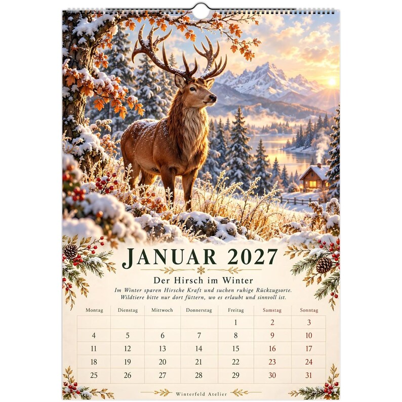 A Year with the Animals 2027 | German Language A3 Wall Calendar | Illustrated Wildlife & Nature Calendar image 5