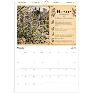 2027 Herbalist Wall Calendar, English Monastery Garden Herbs, A3 Botanical Calendar, Vintage Herbarium Gift image 4